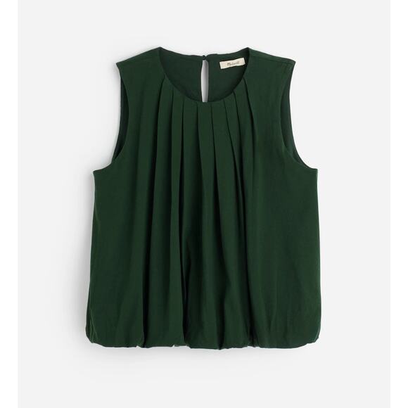 Madewell Sleeveless Crewneck Bubble Top Cotton Pleated Draped Green Small NWT - Picture 6 of 13